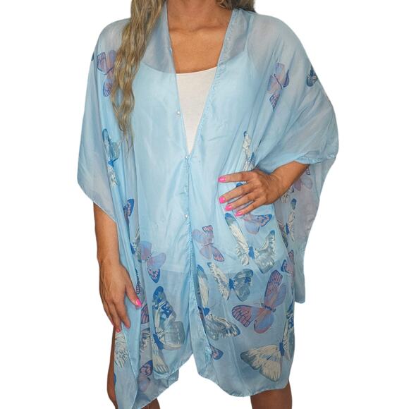 Blue Butterfly Poncho One Size Sheer See Through Whimsical Fairy Fairycore - Picture 1 of 14